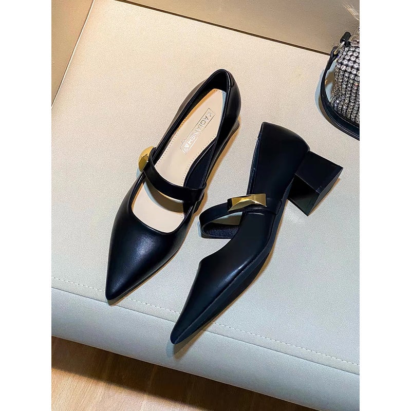 أحذية جديدة بأسلوب فرنسي ريترو كعب عالٍ مدبب الشكل أحذية فردية - Image 4